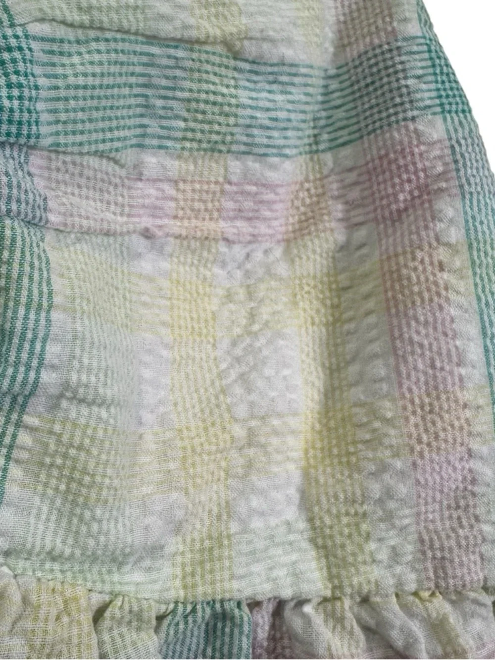 Old Navy Women’s L Pastel Puff-Sleeve Seersucker Babydoll Milkmaid Swing Blouse